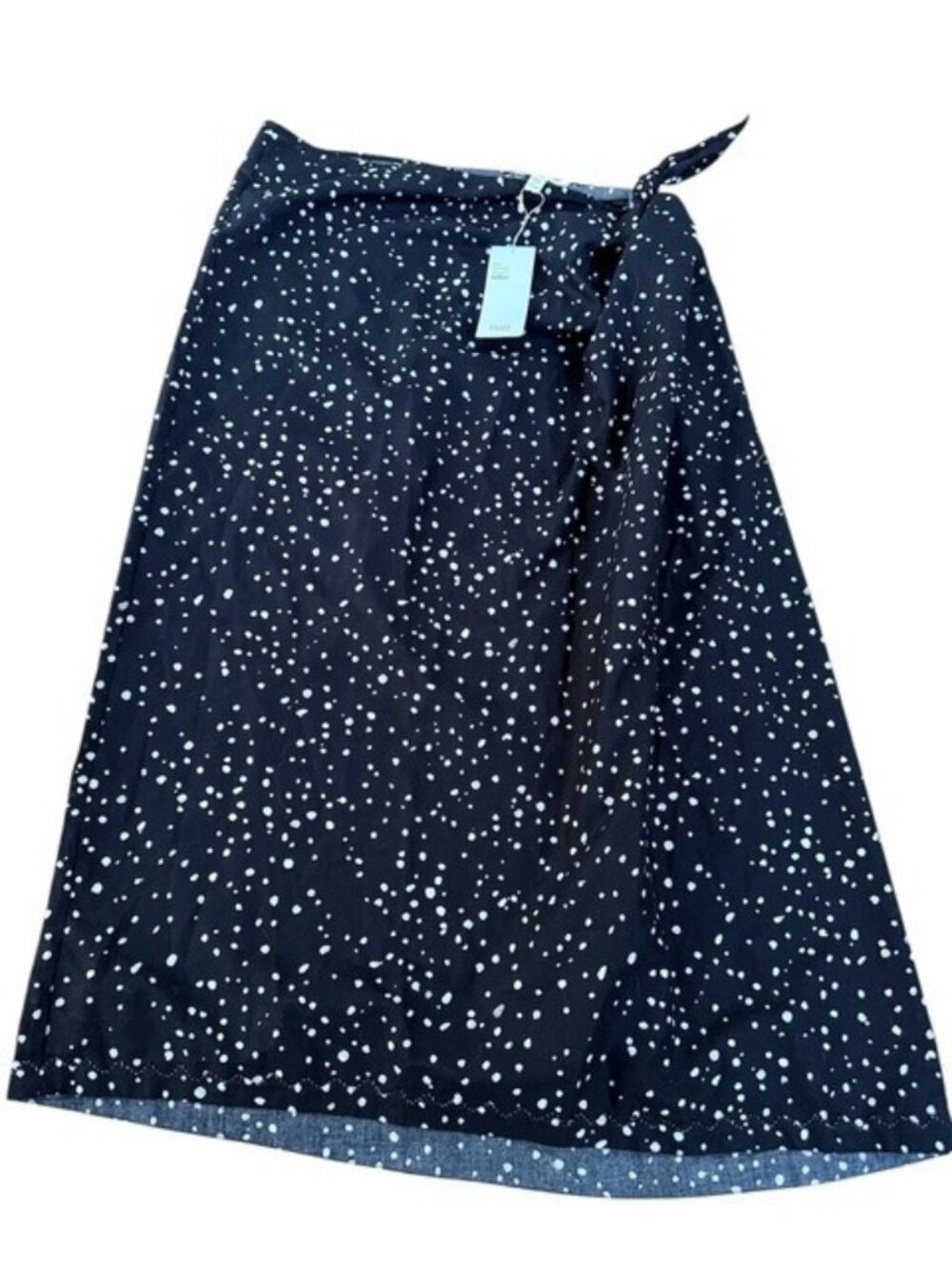 Eileen Fisher Organic Cotton Faux Wrap Pull On Skirt Black White Dots XXS XS NWT